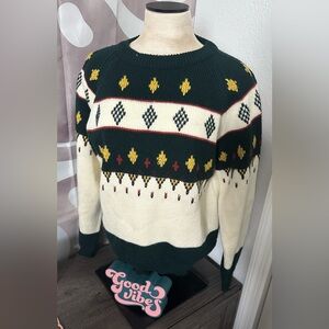 Men's Green and Cream Sweater
